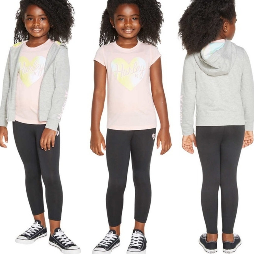 NEW * 2 *  Hurley Girl's 3-piece Set Hoodie Tee Leggings Size 6